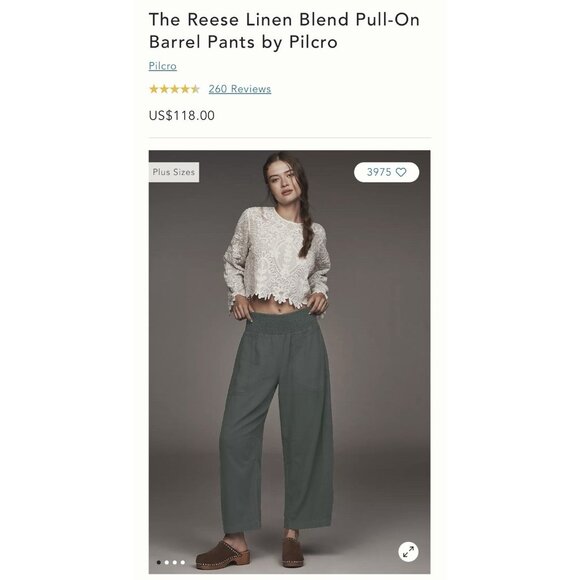 NWT Size L - The Reese Linen Blend Pull-On Barrel Pants Pilcro (NWT US$ 118) - Picture 2 of 16